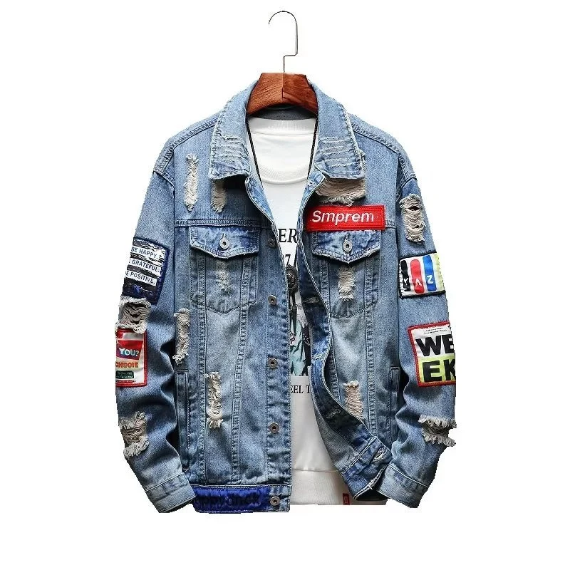 Herren Lässige Denimjacke mit kreativen Patches Drune