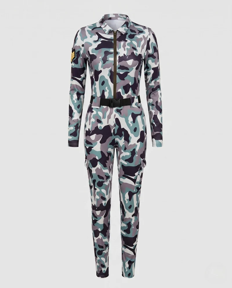 Damen Camo-Design Overall mit Reißverschluss Drune