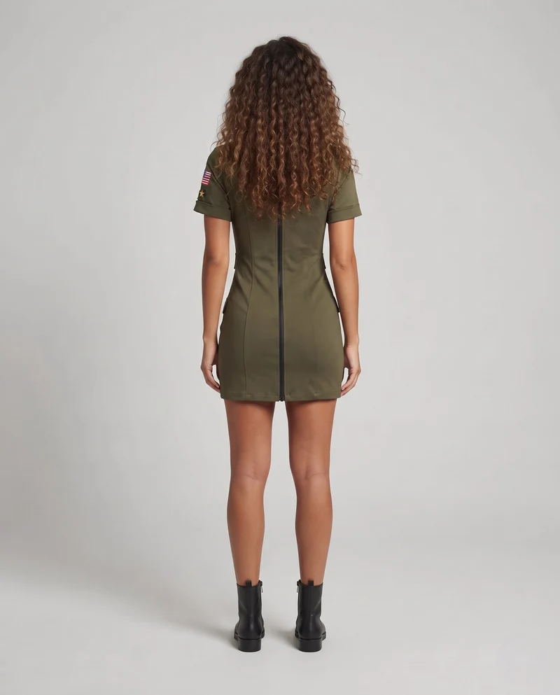 Frauen Camouflage Kleid mit Reißverschluss Drune