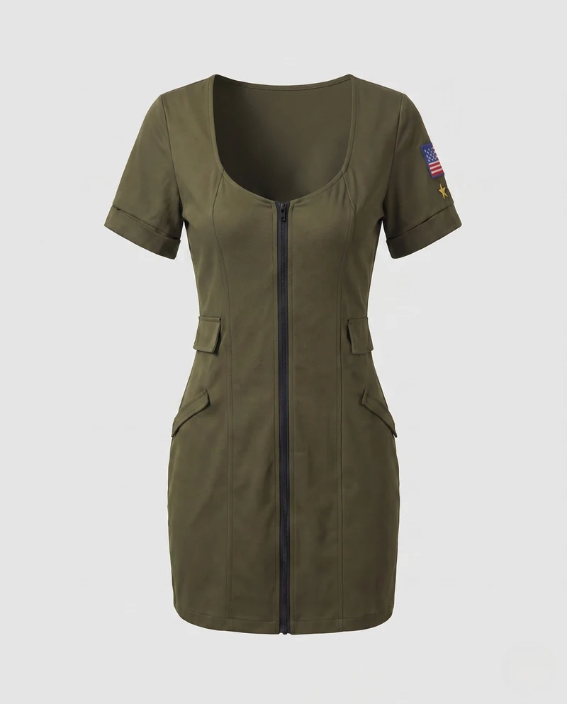 Frauen Camouflage Kleid mit Reißverschluss Drune