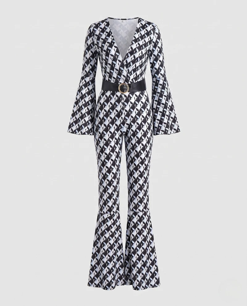 Damen Designer Jumpsuit mit weitem Ärmel Drune