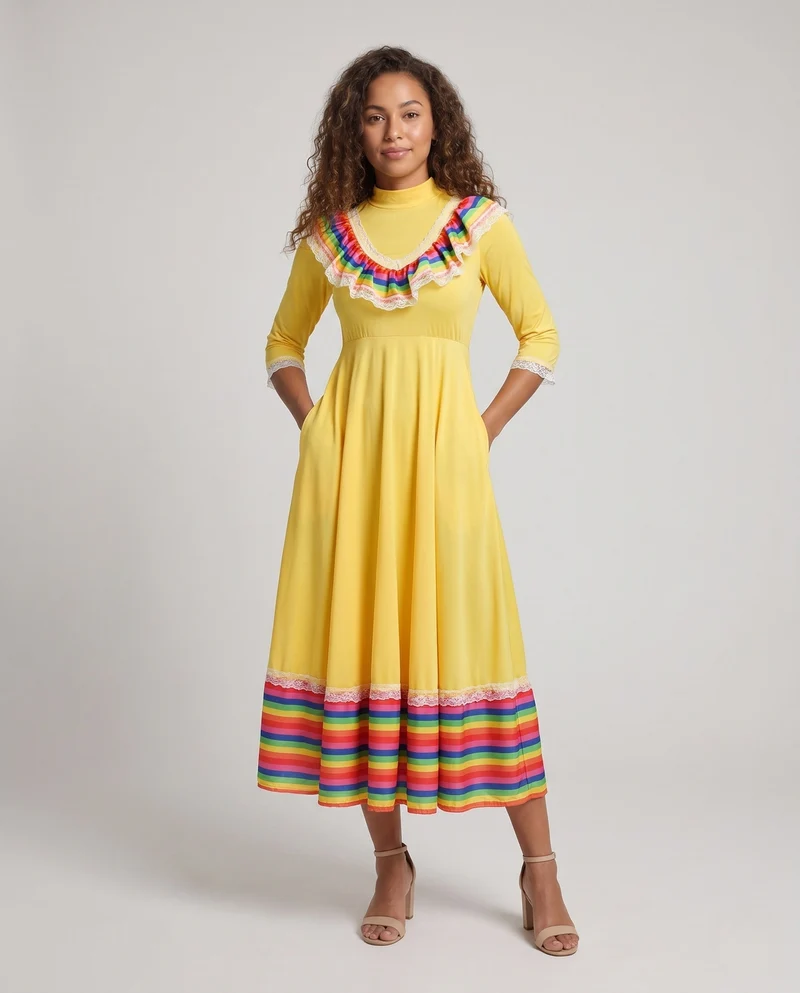 Frauen Elegantes Maxi Kleid mit Rüschen Drune