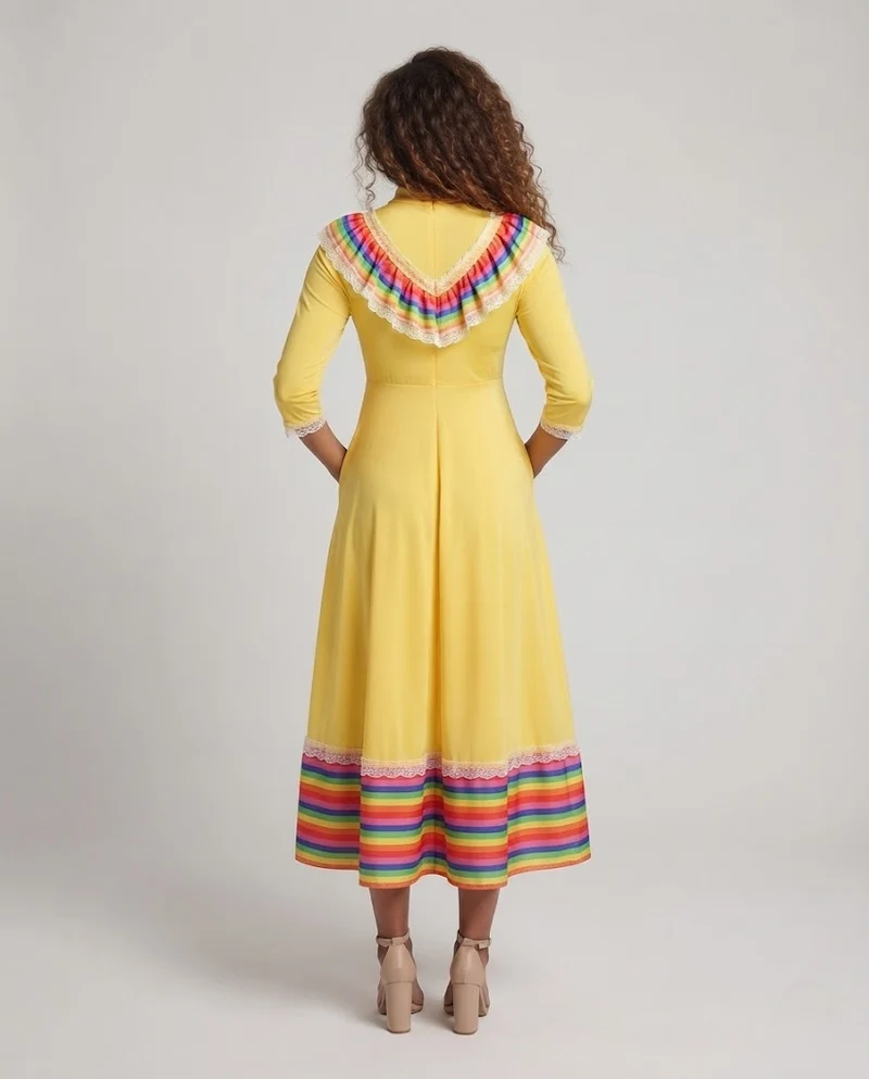 Frauen Elegantes Maxi Kleid mit Rüschen Drune