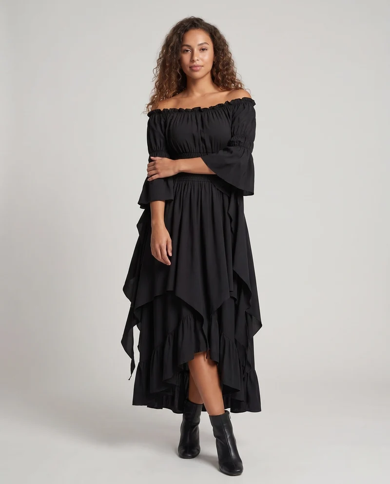 Frauen Elegante Maxi Kleid mit Off-Shoulder Design Drune