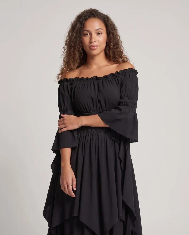 Frauen Elegante Maxi Kleid mit Off-Shoulder Design Drune