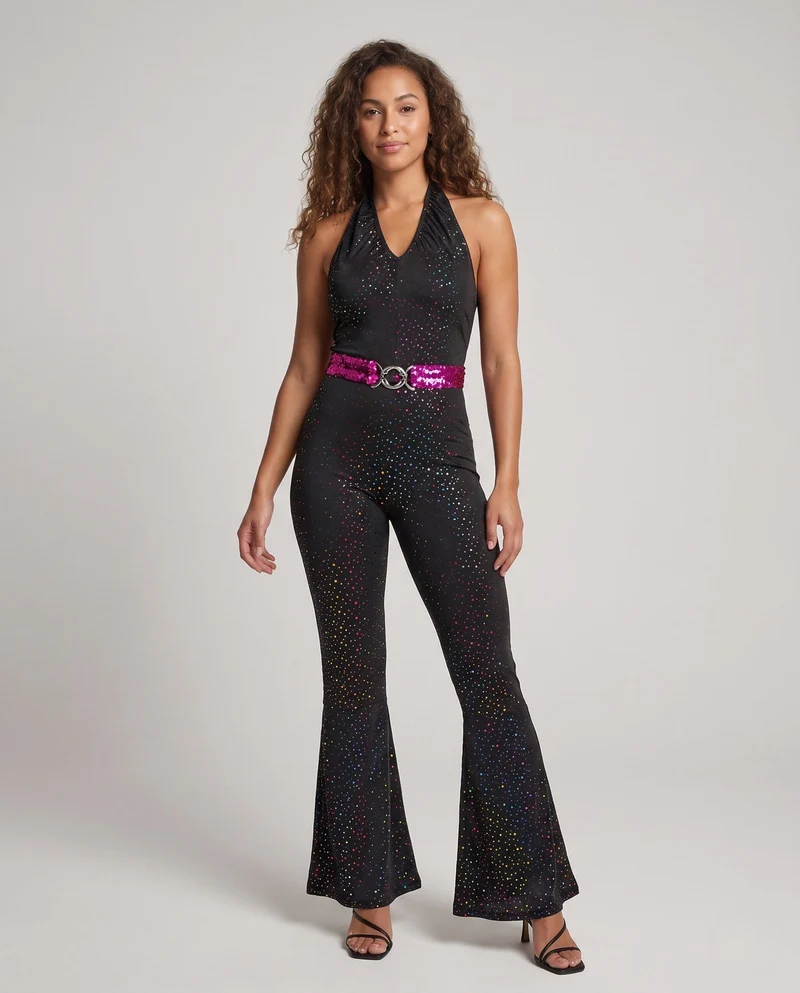 Damen Funkelndes Jumpsuit mit weitem Bein Drune