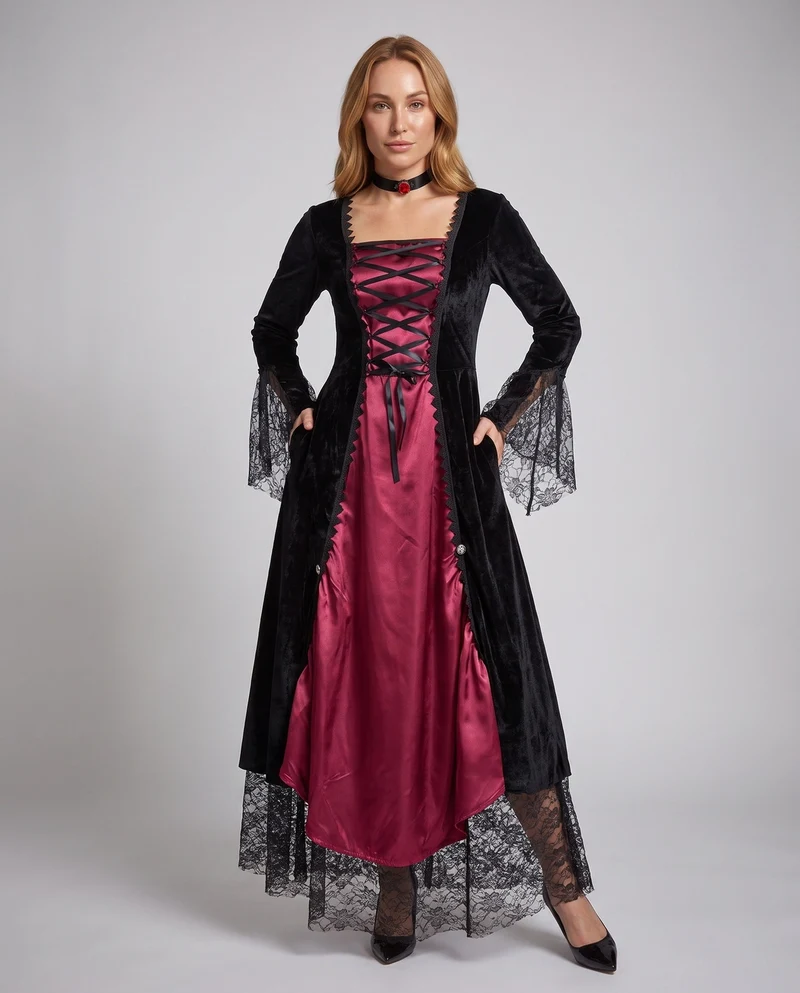 Frauen Gothic Spitzenkleid Drune