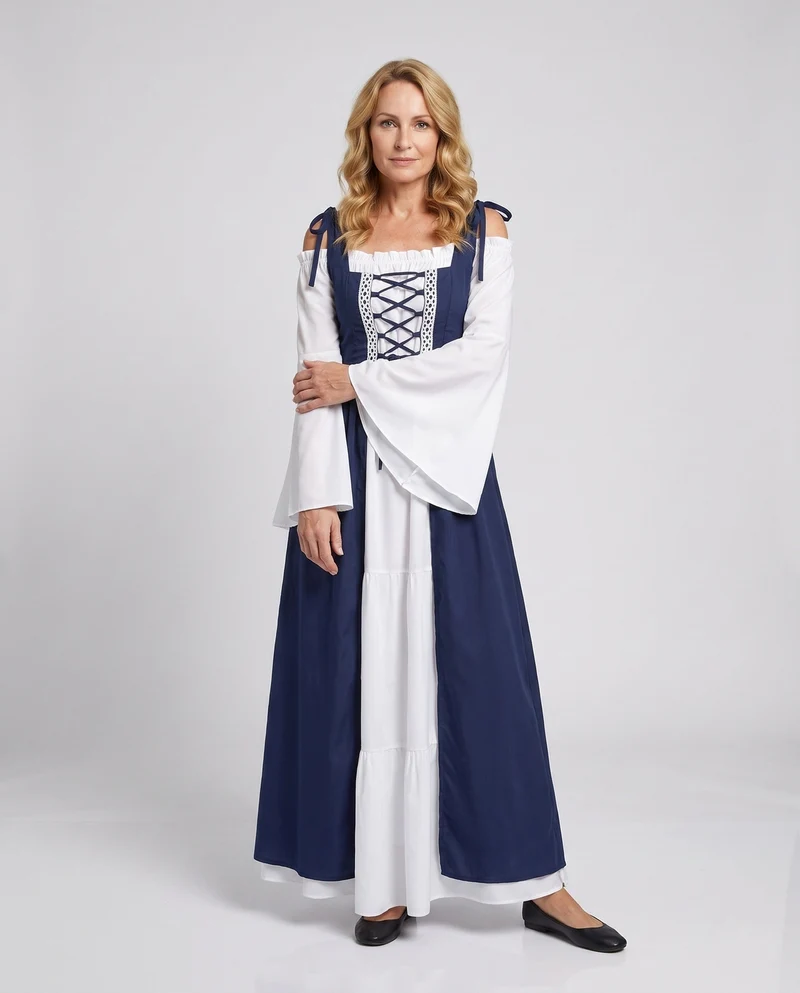 Damen mittelalterliches Kleid mit fließenden Ärmeln Drune