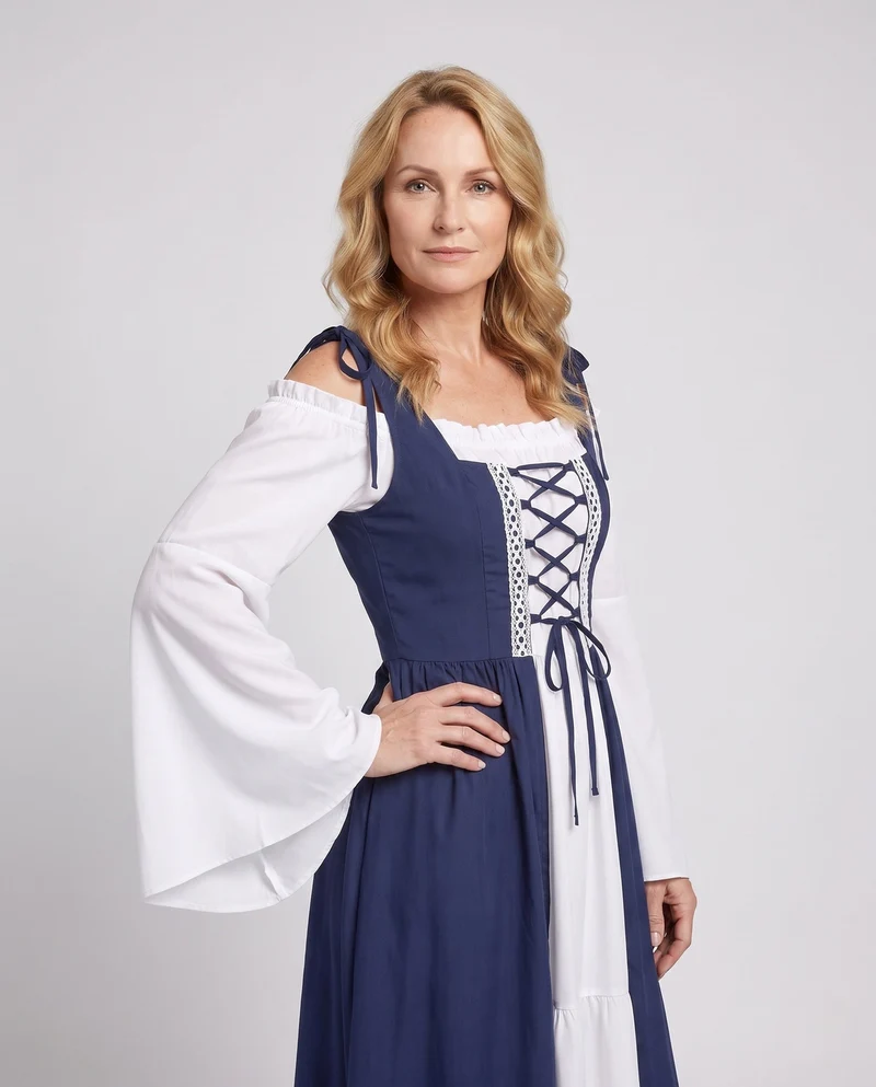 Damen mittelalterliches Kleid mit fließenden Ärmeln Drune