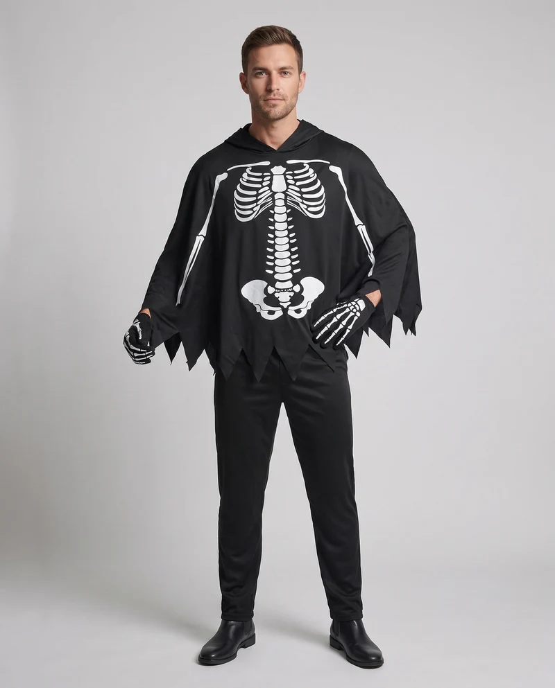 Herren Skelett Halloween Kostüm mit Kapuze Drune
