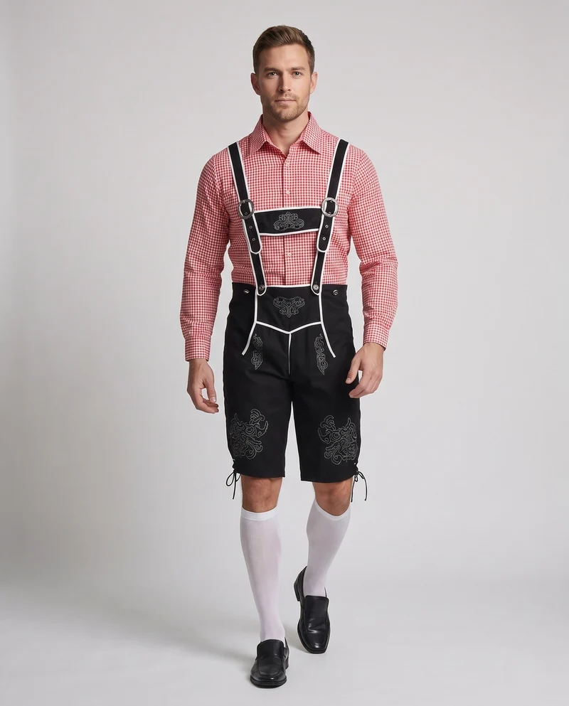 Herren Trachten Lederhosen mit dekorativen Riemen Drune