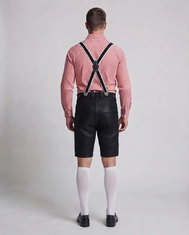 Herren Trachten Lederhosen mit dekorativen Riemen Drune