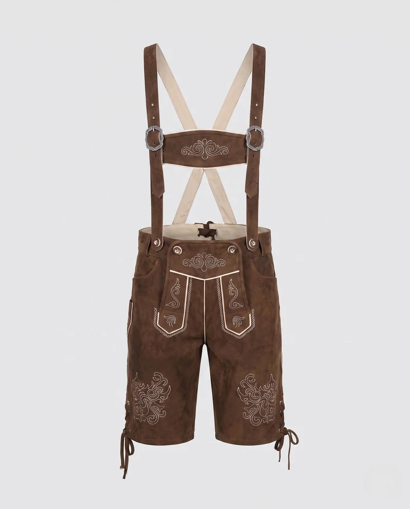 Herren Trachten Lederhosen mit dekorativen Riemen Drune