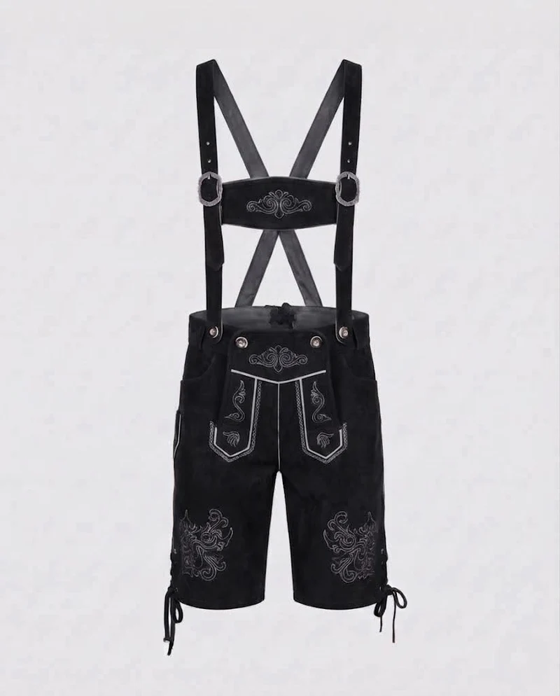 Herren Trachten Lederhosen mit dekorativen Riemen Drune