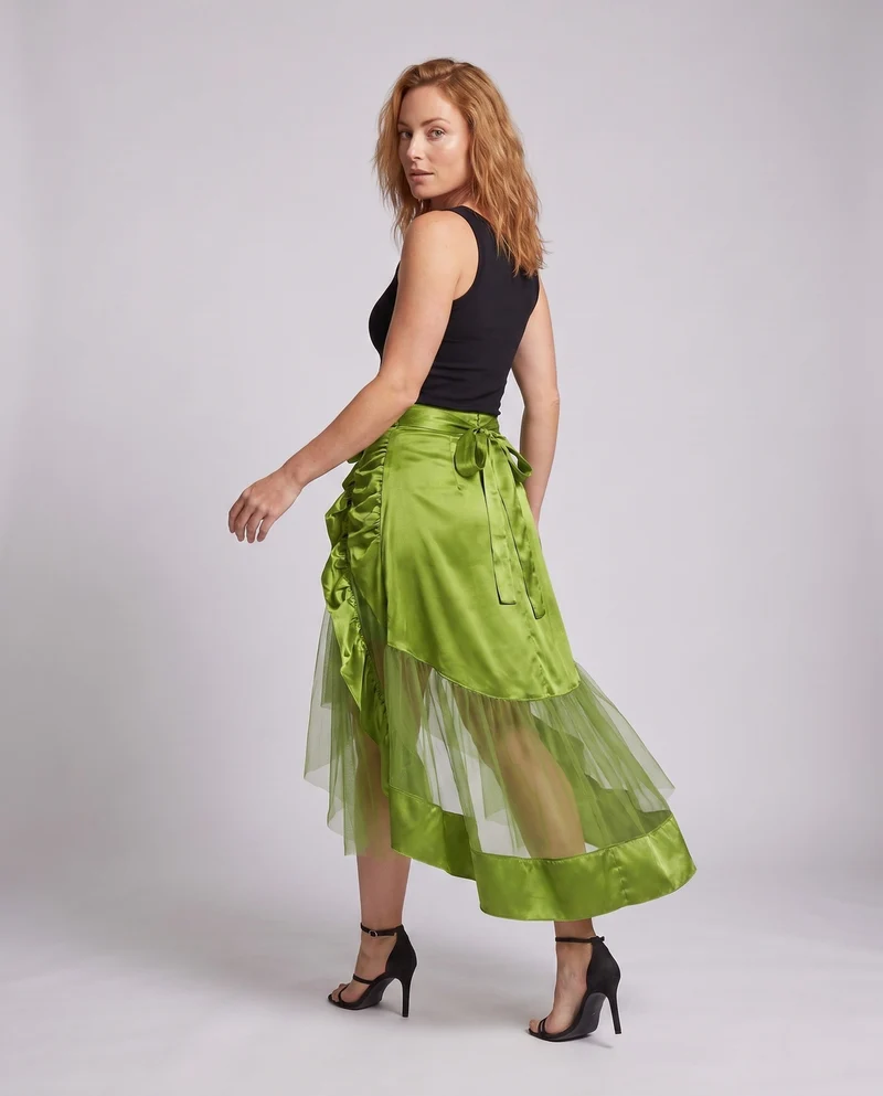 Damen asymmetrischer gefalteter Rock mit Rüschendetails und Taillengürtel Drune