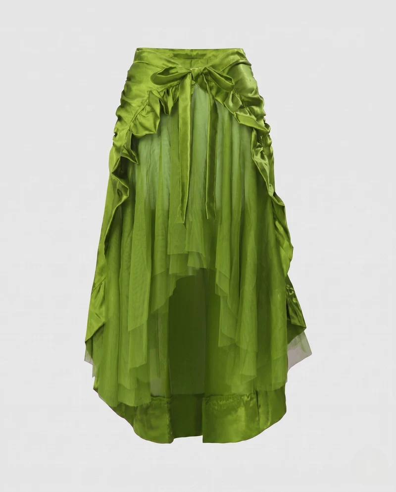 Damen asymmetrischer gefalteter Rock mit Rüschendetails und Taillengürtel Drune