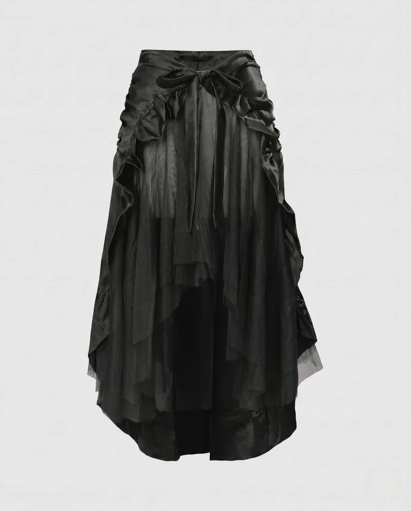 Damen asymmetrischer gefalteter Rock mit Rüschendetails und Taillengürtel Drune
