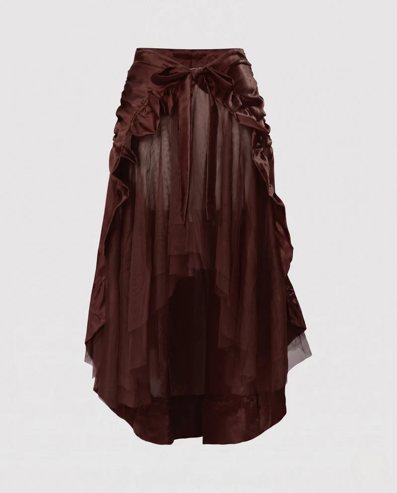 Damen asymmetrischer gefalteter Rock mit Rüschendetails und Taillengürtel Drune