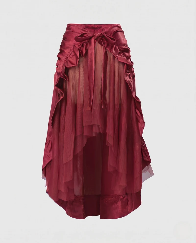Damen asymmetrischer gefalteter Rock mit Rüschendetails und Taillengürtel Drune