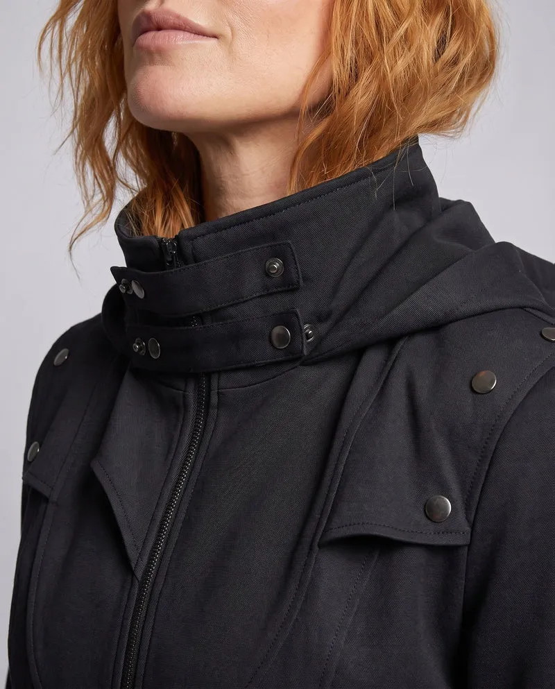 Damen asymmetrischer Kapuzenmantel mit modischen Details und praktischen Taschen Drune