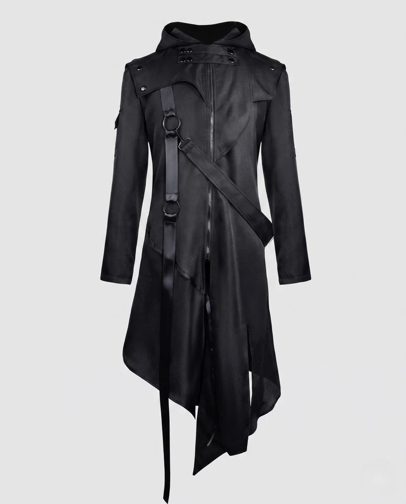 Damen asymmetrischer Kapuzenmantel mit modischen Details und praktischen Taschen Drune