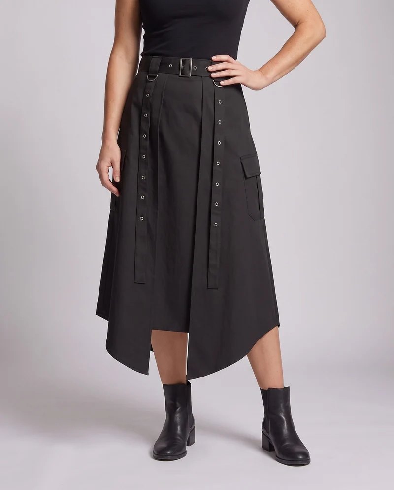 Damen asymmetrischer Rock mit praktischen Seitentaschen Drune