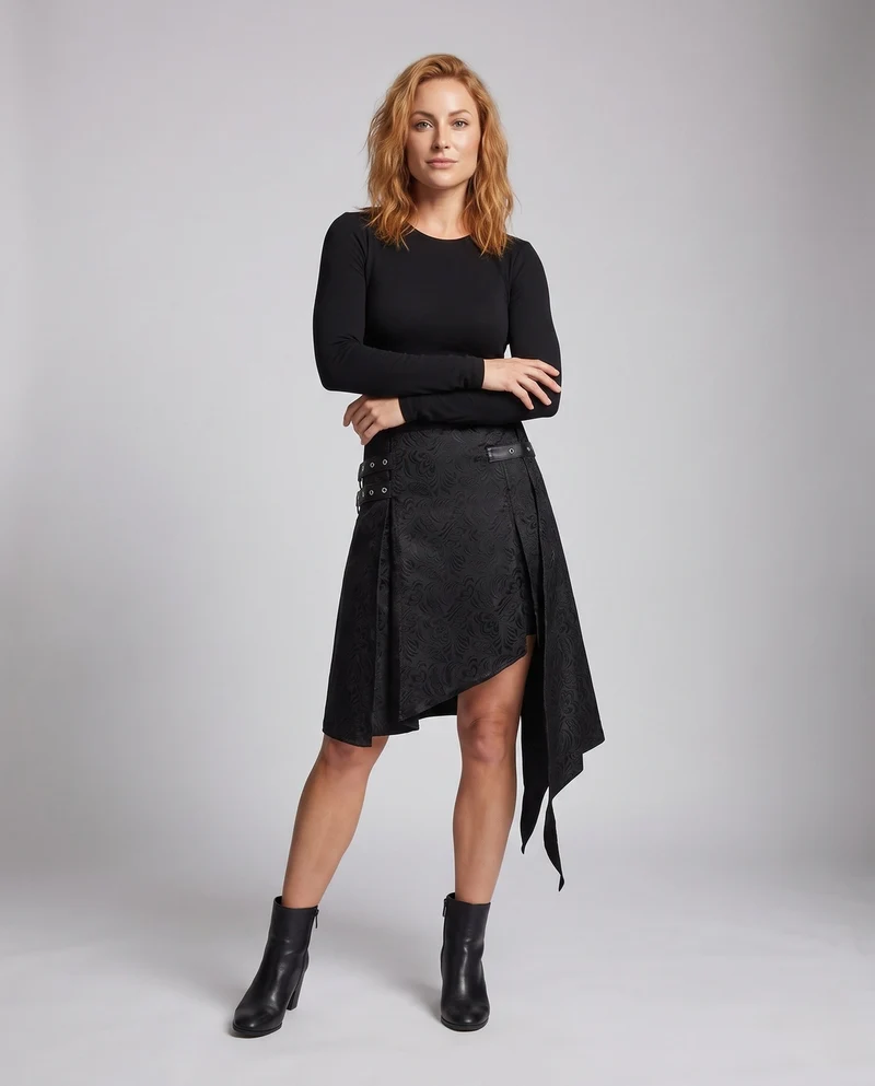 Damen asymmetrischer Rock mit Schnallen und floralem Design Drune