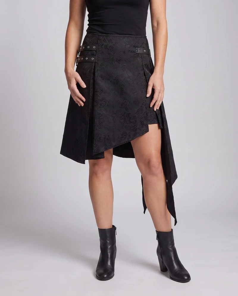 Damen asymmetrischer Rock mit Schnallen und floralem Design Drune