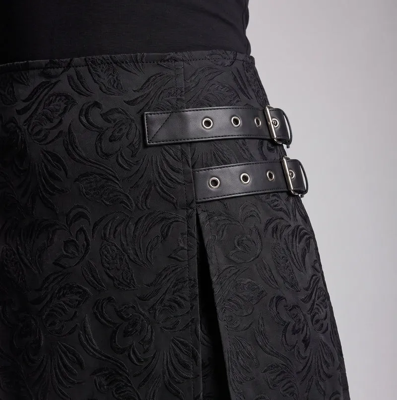 Damen asymmetrischer Rock mit Schnallen und floralem Design Drune