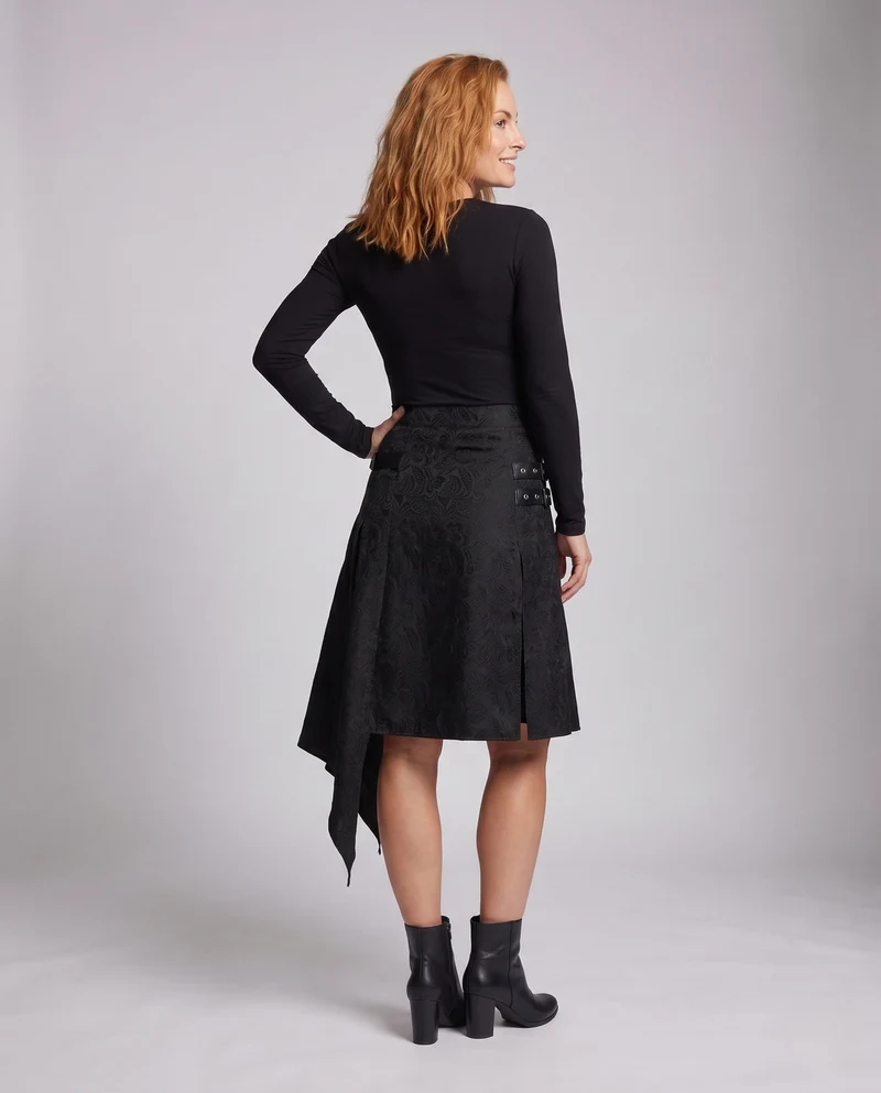 Damen asymmetrischer Rock mit Schnallen und floralem Design Drune