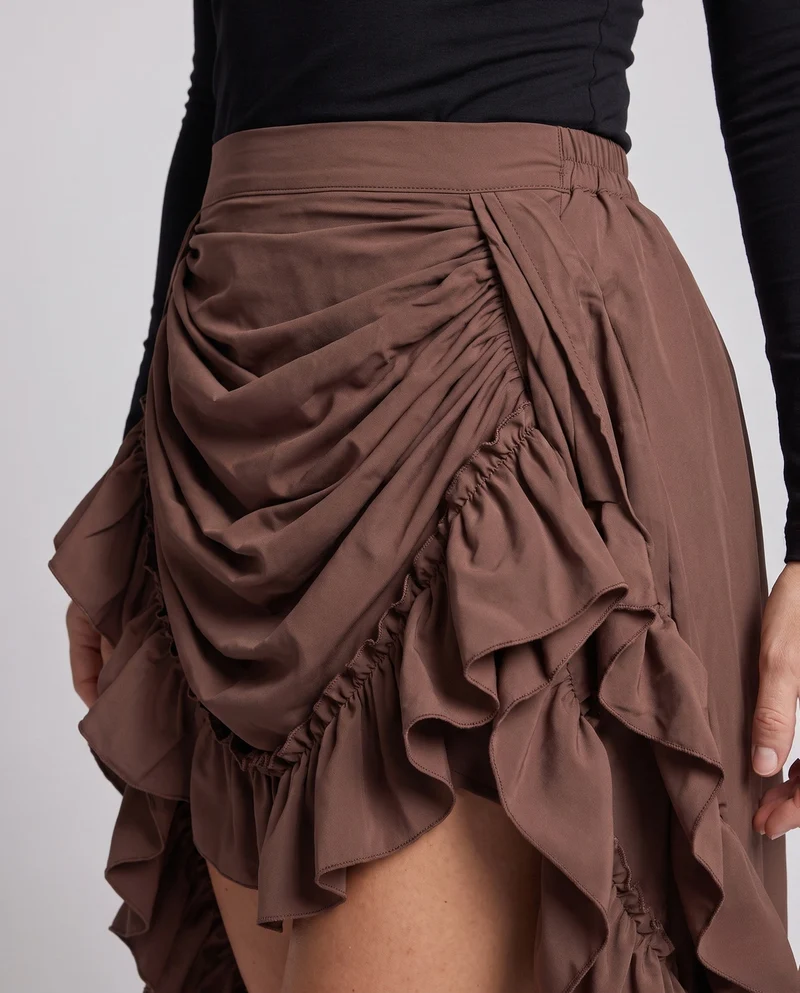 Damen asymmetrischer Rüschensaumrock mit eleganter Drapierung Drune
