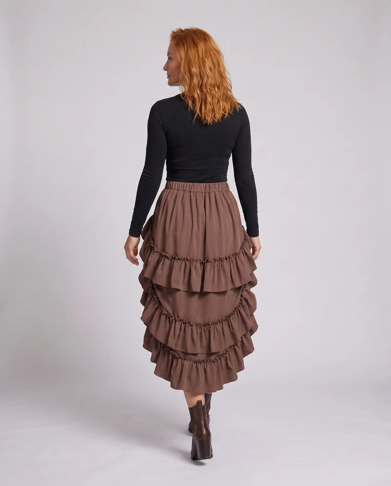 Damen asymmetrischer Rüschensaumrock mit eleganter Drapierung Drune