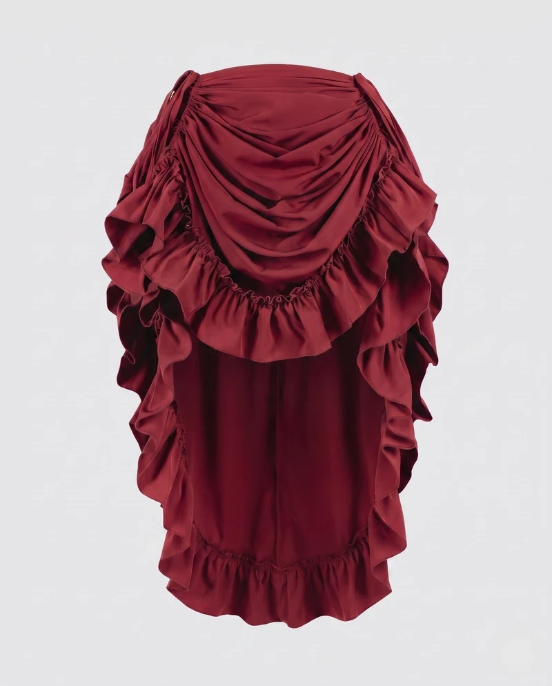 Damen asymmetrischer Rüschensaumrock mit eleganter Drapierung Drune