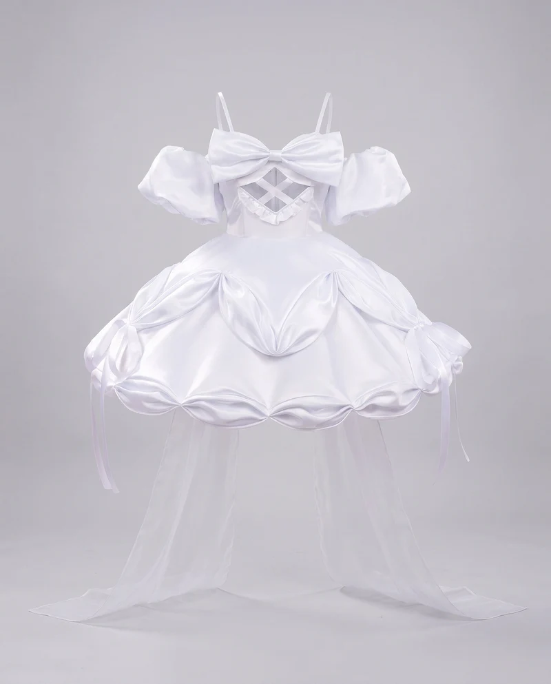 Damen Hochzeits-Cosplay-Kleid mit Ärmelapplikationen und aufwendigen Rüschen Drune