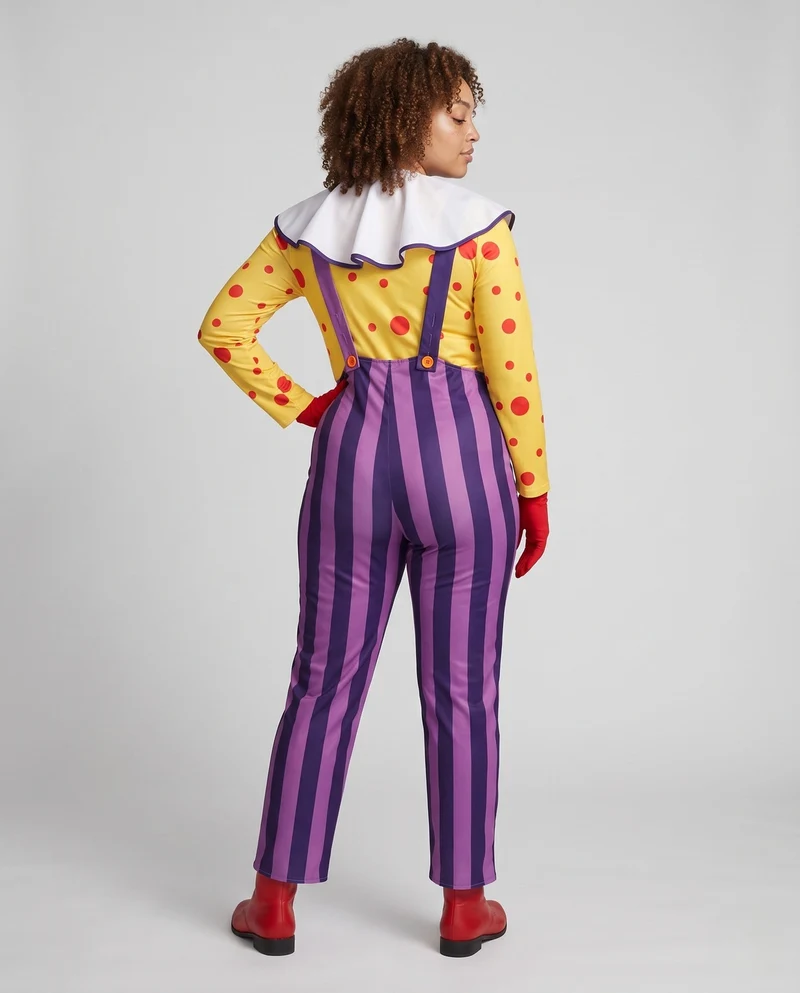 Damen Clown Kostüm mit elastischen Trägern und abnehmbarem Kragen Drune