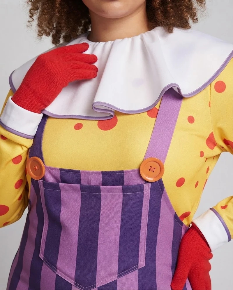 Damen Clown Kostüm mit elastischen Trägern und abnehmbarem Kragen Drune