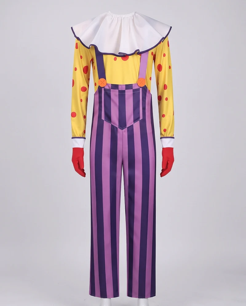 Damen Clown Kostüm mit elastischen Trägern und abnehmbarem Kragen Drune