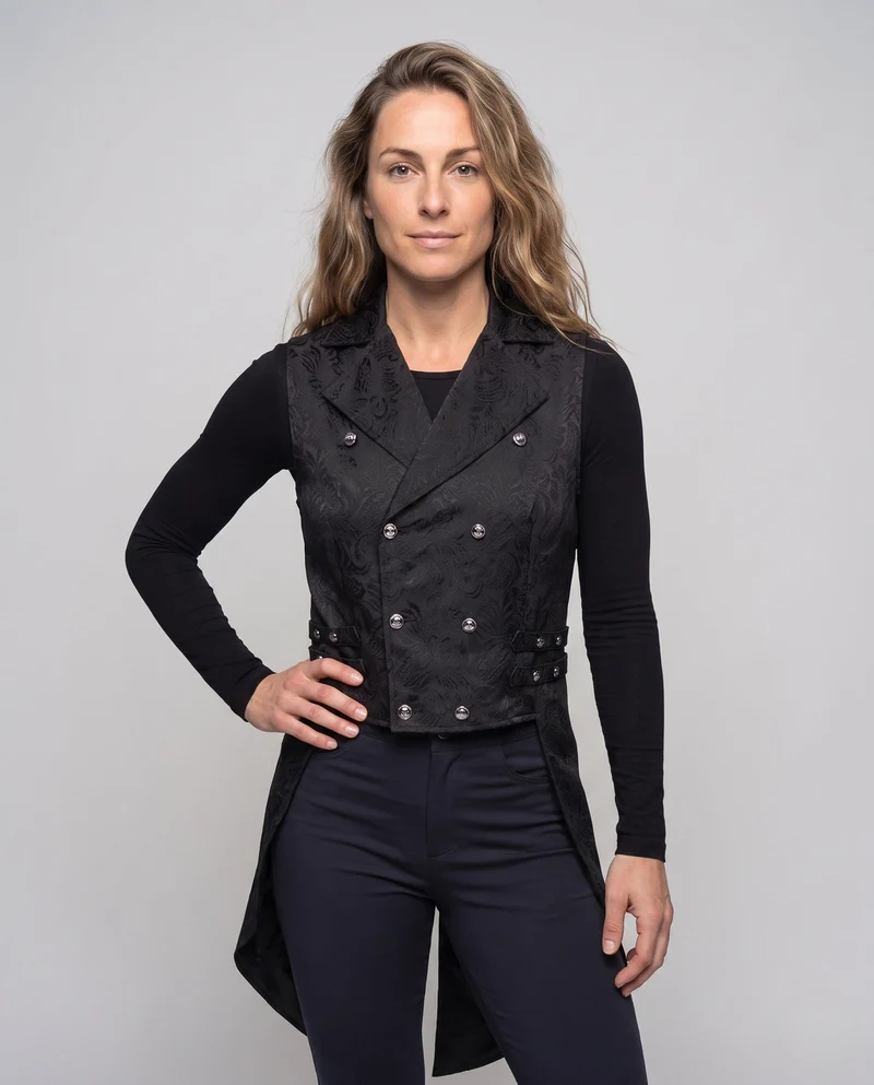 Damen edle gesteppte Weste mit floralem Design und dekorativen Knöpfen Drune