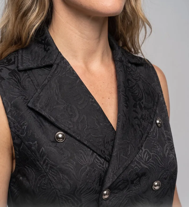 Damen edle gesteppte Weste mit floralem Design und dekorativen Knöpfen Drune