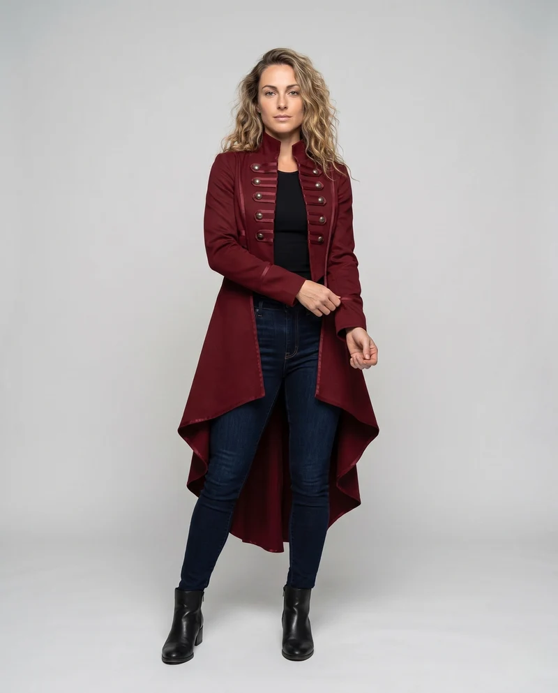 Frauen elegante asymmetrische gepolsterte Jacke mit modischen Knopfdetails Drune