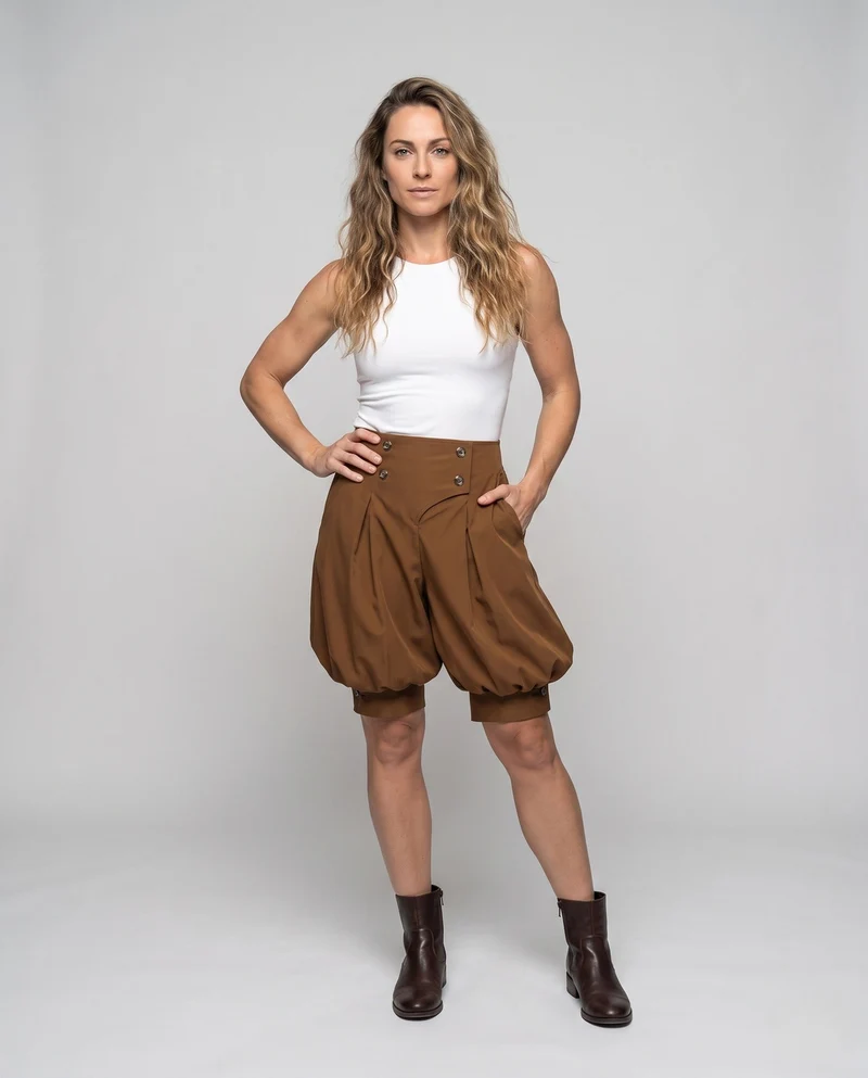 Damen elegante Ballon-Shorts mit Doppelknopfdetails Drune
