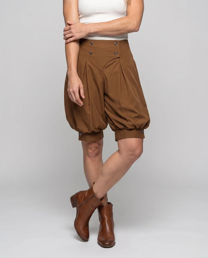 Damen elegante Ballon-Shorts mit Doppelknopfdetails Drune