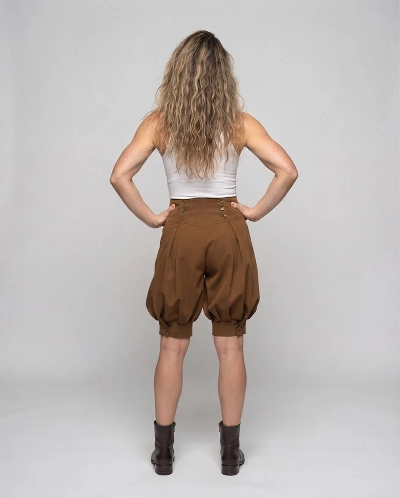 Damen elegante Ballon-Shorts mit Doppelknopfdetails Drune