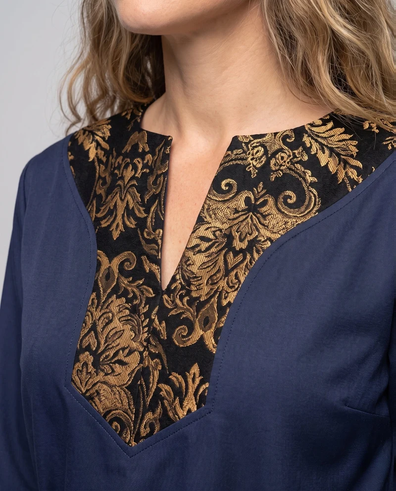 Elegante Damenkaftan mit aufwendigen Verzierungen und Gürtel Details Drune