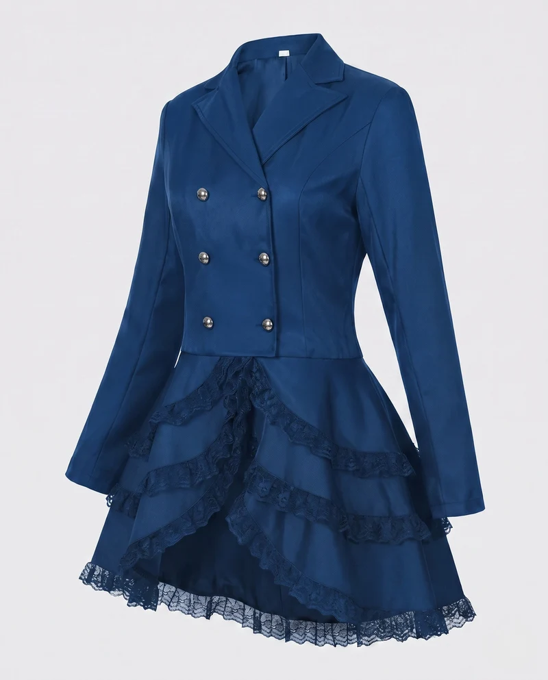 Frauen Elegante RüschJacke mit tiefem V-Ausschnitt und doppelt geknöpftem Vorderteil Drune