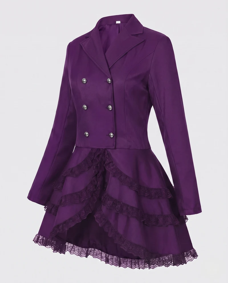 Frauen Elegante RüschJacke mit tiefem V-Ausschnitt und doppelt geknöpftem Vorderteil Drune