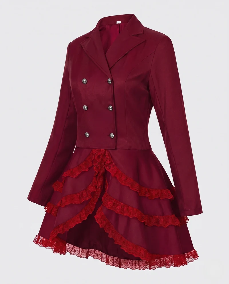 Frauen Elegante RüschJacke mit tiefem V-Ausschnitt und doppelt geknöpftem Vorderteil Drune