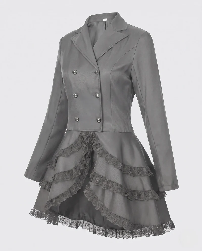 Frauen Elegante RüschJacke mit tiefem V-Ausschnitt und doppelt geknöpftem Vorderteil Drune