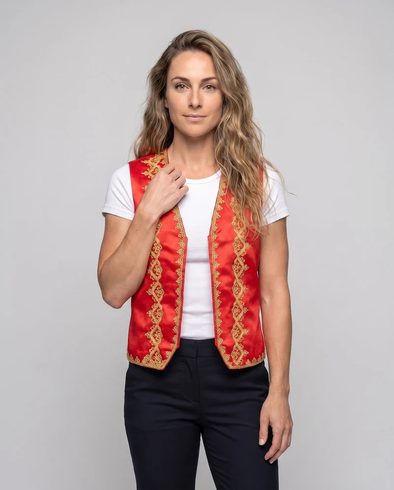 Damen Elegante Stehkragenweste mit kunstvollen Verzierungen Drune