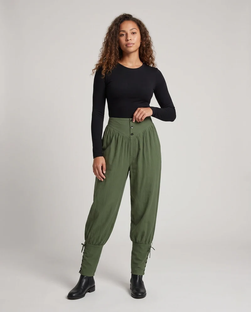 Damen Elegante und Luftige Hose mit Verstellbarem Bund Drune
